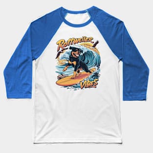 Paws and Waves Rottweiler Surfing Adventure Baseball T-Shirt